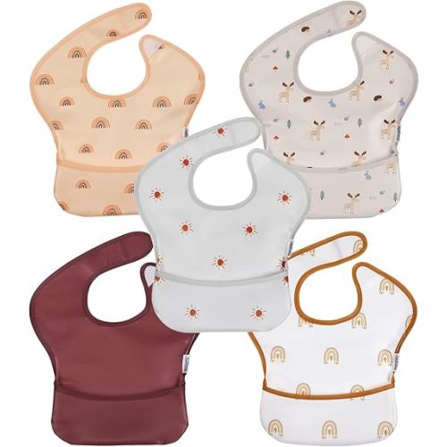Soarwg Kids Baby Bibs, 5 Pack Waterproof Bibs for Unisex Boys Girls, Essential Must Have for Babies Eating, Feeding