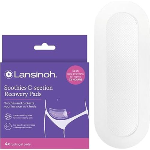 Lansinoh C Section Recovery Must Haves Pads, Postpartum Essentials for Scar Care, 4 Sterilized Pads Provide Cooling Relief, Pregnancy Hospital Bag Essentials, Ideal for Baby Registry