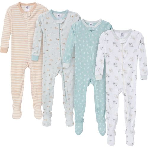 Gerber Toddler Gender Neutral Snug Fit Footed Pajamas, 4-Pack, Farm