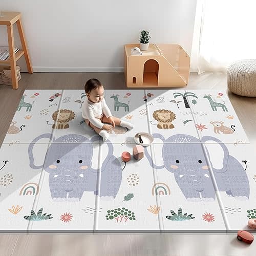 NOONKTY 79x71 Extra Large Baby Play Mat for Floor, Foldable Foam Playmat for Babies 0-12 Months & Kids, Non-Toxic Waterproof Baby Mat for Floor, Thick Playpen Mat for Tummy Time Crawling