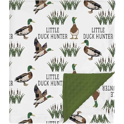 HawSkgFub Little Duck Hunter Mink Baby Blanket Dotted Backing Boy Girl Shower Gift, Wild Animal Hunting Reed Double Layer Nursery Swaddle, Sage Green Soft Newborn Infant Toddler Bed Crib Bedding 30x40