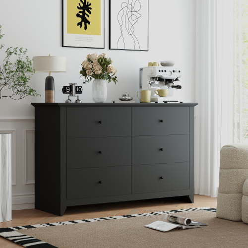 TrumanPick Black Dresser for Bedroom 6 Drawer Double Dresser Wood Wide Chest of Drawers for Living Room Hallway 47"L x 17"W x 33"H
