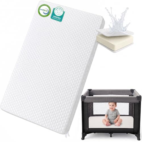 Pro Goleem Waterproof Pack and Play Mattress 38"x26" for Babies White | Pack n Play Mattress Pad with Carry Bag, Firm Playard Mattress with Soft Covel for Toddler Infant