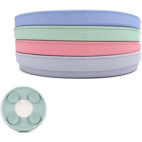 Elk and Friends Kids 7.8” Porcelain Plate Silicone Suction Sleeves | Microwave & Dishwasher Safe