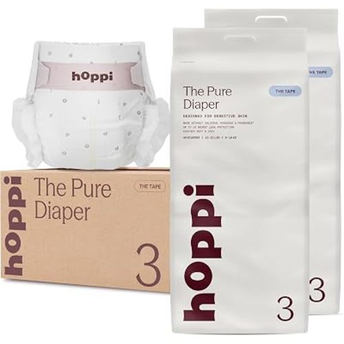 Hoppi Pure Baby Diapers Size 3, 88 Count, 13-22 lbs