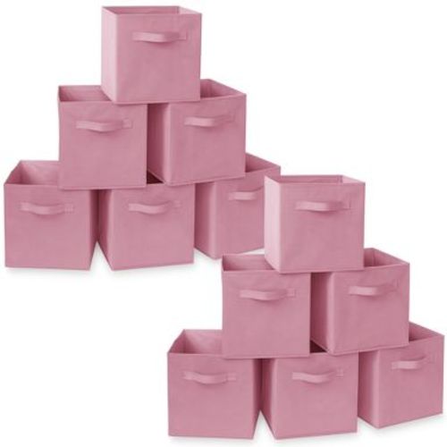 Casafield Set of 12 Collapsible Fabric Storage Cube Bins, Light Pink - 11" Foldable Cloth Baskets for Shelves and Cubby Organizers