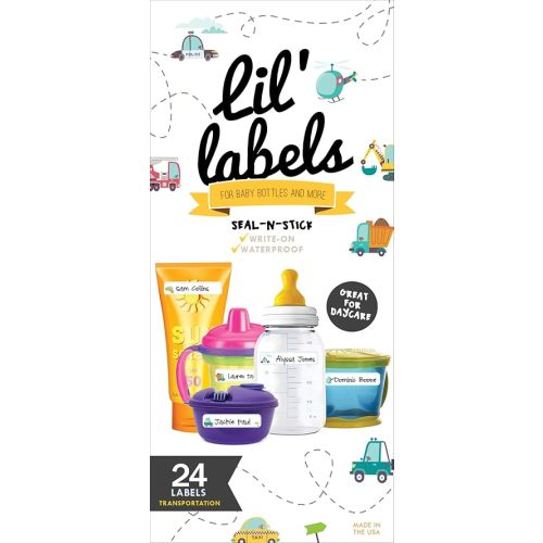 Bottle Labels, Write-On, Self-Laminating, Waterproof Kids Name Labels for Baby Bottles, Sippy Cup for Daycare School, Made in The USA, Dishwasher Safe (Transportation) Boy or Girl