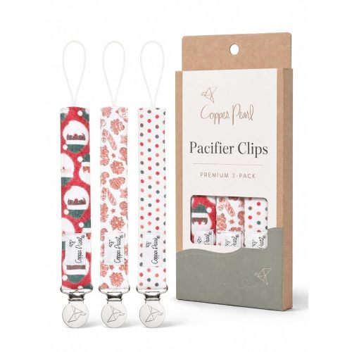 Copper Pearl 3-Pack Pacifier Holders: Premium Knit Binky Clips for Baby Girls and Boys - Stylish Stainless Steel Design for Secure No-Drop Attachment - Gingerbread