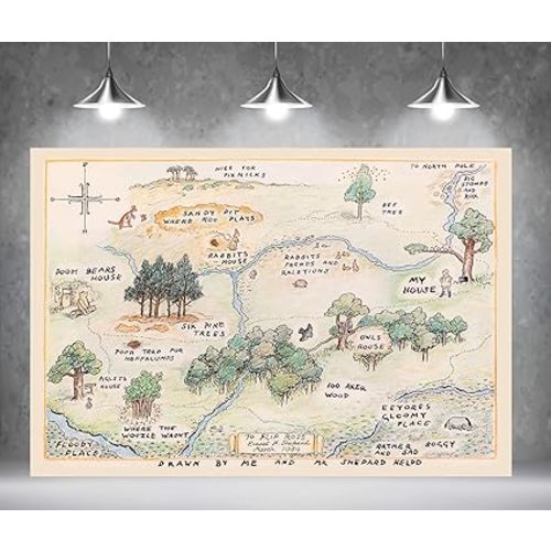 5x3ft Fabric Happy Birthday Bear Home Map Photography Backdrops for Kids 1st Birthday Background 100 Acre Woods Bear Backdrop