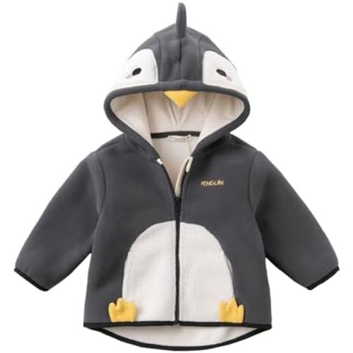 DAVE&BELLA Toddler Fleece Jacket, Baby Boys Girls Animal-shaped Hooded Zipper Long Sleeve Warm Spring Autumn Outerwear Coat