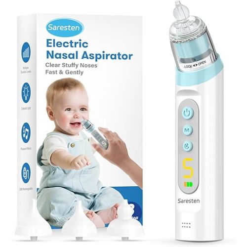 Nasal Aspirator for Baby,Rechargeable Nose Sucker for Baby,Baby Nasal Aspirator with 3 Silicone Tips,Adjustable Suction ,Waterproof Booger Sucker for Baby with Music and Light Function,Blue