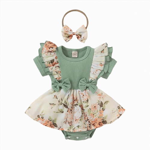 Gubotare Baby Girl Summer Dress Newborn Baby Girl 4th of July Outfits Romper Short Sleeve Jumpsuit Set 0 3 6 9 12 18 24 Months (Light Green,9-12 Months)