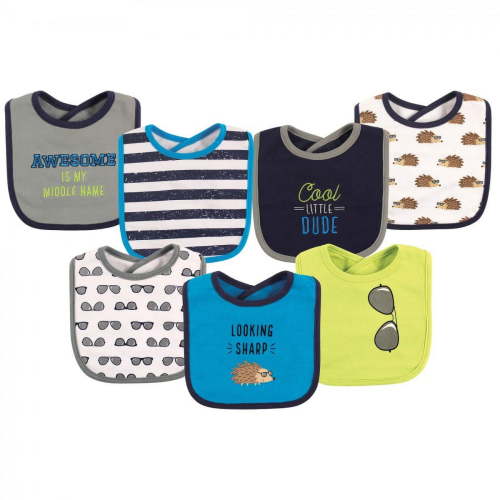 Hudson Baby Infant Boy Cotton Bibs 7pk, Hedgehog, One Size