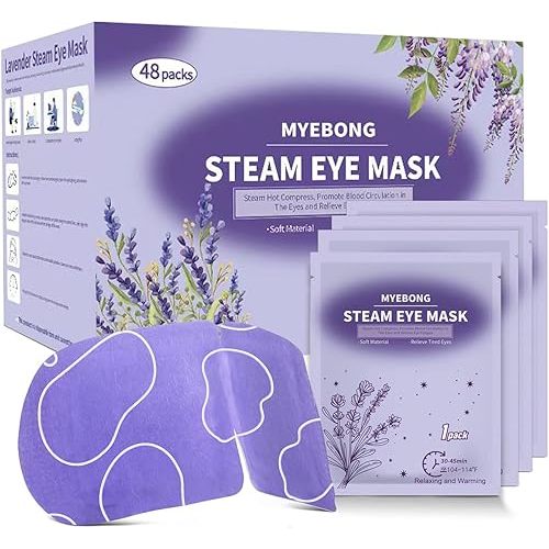 48 Packs Steam Eye Mask for Eyes, Warm Compress Eye Mask, Self Heating Eye Masks Help for Eye Spa, Disposable Heated Eyes Mask for Sleeping Relief Stress Eye Fatigue(Lavender)