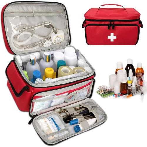 AMQTSLM Medicine Storage Bag, Family First Aid Box Empty, Pill Bottle Organizer for Emergency Medical Supplies, First Responder Trauma Bag for Home Storage and Travel