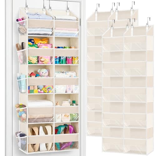 2 Pack Over the Door Organizer 5 Tiers, Extra Large Behind Door Storage of 10 Compartments, 80 lbs Weight Capacity Over Door Organizer, Door Hanging Organizer for Closet, Diaper Organizer, Beige