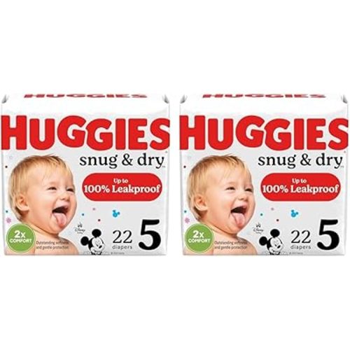 Huggies Snug & Dry Baby Diapers, Size 5 (27+ lbs), 22 Ct (Pack of 2)