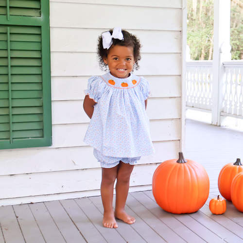 Pumpkin Smocked Floral Bishop Bloomer Set