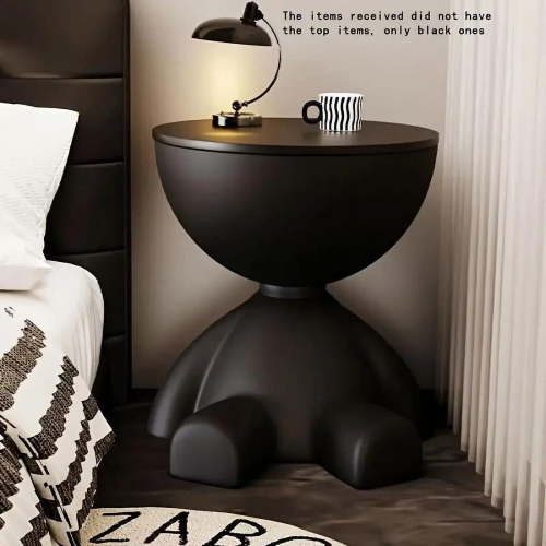 Modern Bear-Shaped Plastic Nightstand - White, with Lamp & Coffee Cup Holder, Easy-Assemble Compact Storage for Bedroom/Living Room Decor