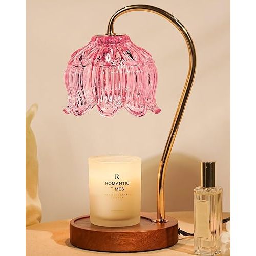 Funistree Pink Candle Warmer Lamp with Timer, Dimmable Candle Lamp Warmer, Birthday Gift Idea for Women Mom Who Have Everything, Mothers Day Birthday Gifts, Lotus Wax Melt Warmer for Jar Candles
