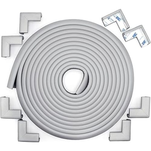 Roving Cove Slimfit Corner Edge Protector for Baby Proofing (Small 18ft Edges 8 Corners), Furniture Safety Bumper Guard, Soft NBR Rubber Foam, 3M Adhesive, Stone Grey