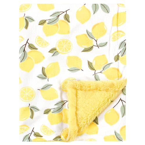 Hudson Baby Unisex Baby Plush Blanket with Furry Binding and Back, Lemon, One Size