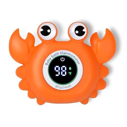 Baby Bath Thermometer Crab Toy - Digital Floating Water Thermometer with LED Display & Color Alerts for Infants, Cute Bath Tub Sensor & Safe Bath Time Essential Toy