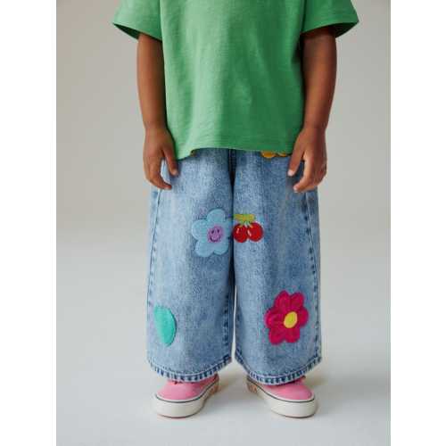 Mid Blue Crochet Embellished Wide leg Jeans (9-12 months)