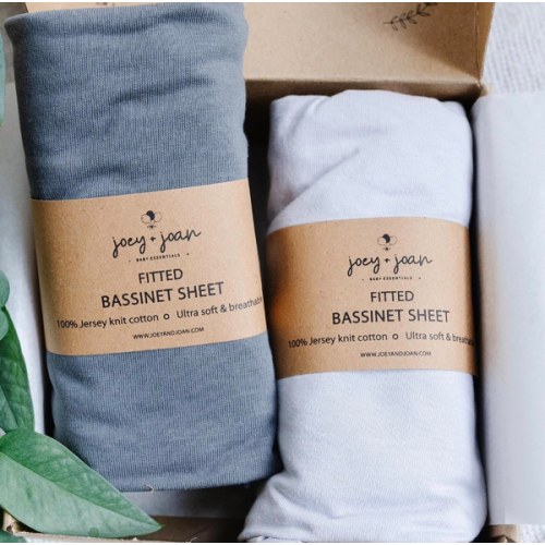 Joey + Joan Bassinet Fitted Sheets for Nestig Mini Crib, Graco Travel Lite Crib & Bassinets, Guava Bassinet 20x30 Inch – 100% Jersey Cotton Fitted Sheets – Dusty Blue + Navy – 2 Pack