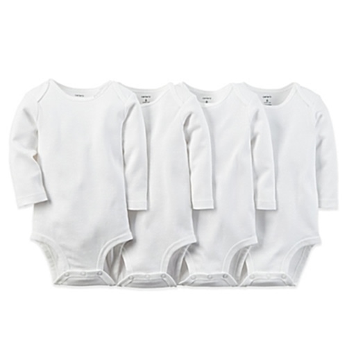 Carter's Long-Sleeve Bodysuits (4 Pack) - White, 3 M