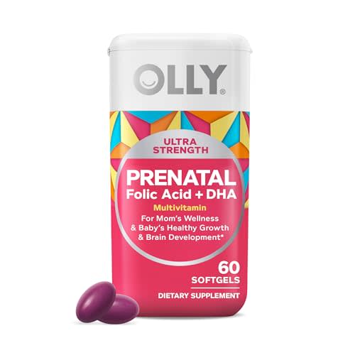 OLLY Ultra Strength Prenatal Multivitamin Softgels, Supports Mom's Wellness & Baby's Healthy Growth and Brain Development,* Folic Acid, DHA, Iron, Vitamins B, C, D & E, 30 Day Supply - 60 Count