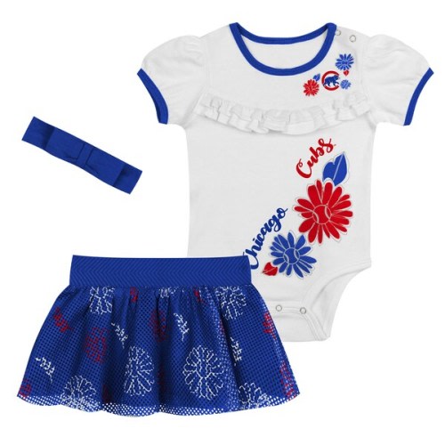 Newborn Chicago Cubs White/Royal Sweet Catcher 3-Piece Bodysuit, Headband and Skirt Set