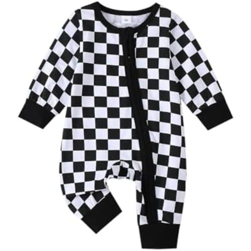 Newborn Boy Outfits Checkered Jumpsuit Long Sleeve Zipper Romper Plaid Bodysuit Fall Winter One Piece Outfit