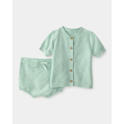 Baby Girl 2-Piece Crochet Top & Short Set - Green | Carter's