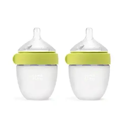 Comotomo Silicone Baby Bottle Gen 2 – 2026 Release (5oz) – True Slow-Flow Nipple for Newborn Feeding (0-3 Months) with Dual Anti Colic Vents for Breast to Bottle Transition, Green (Double Pack)