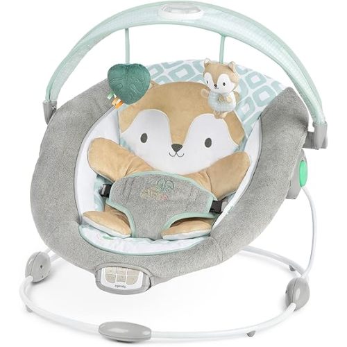 Ingenuity InLighten Baby Bouncer Seat with Light Up-Toy Bar and Bunny Tummy Time Pillow Mat - Kitt, Newborn and up