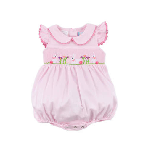 Easter Celebration Pink Pique Smocked Collared Bubble