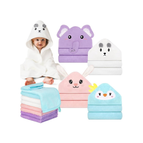 CandyHome 12 PCS Baby Bath Towels Set for Infants Toddlers, 4 PCS Animal Hooded Baby Towels & 8 PCS Washcloths Set, Ultra Absorbent Cute Soft Newborn Bath Essentials Must Haves Gifts for Boys & Girls