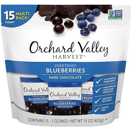 Orchard Valley Harvest Dark Chocolate Covered Blueberries, 1 Ounce(Pack of 15), Gluten Free, Non-GMO, No Artificial Ingredients