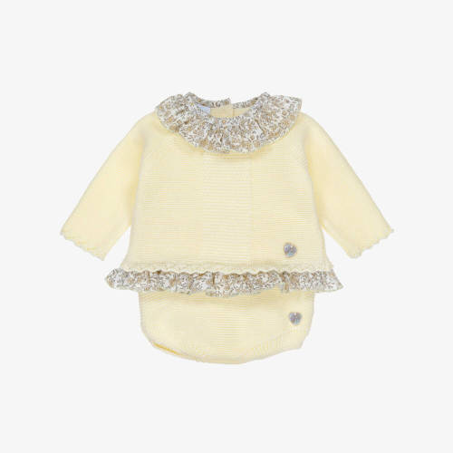 Artesanía Granlei - Baby Girls Yellow Knitted Shorts Set with Floral Trim | Childrensalon