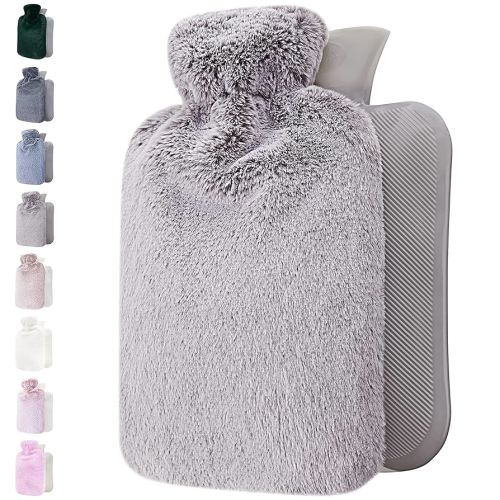 Qomfor Hot Water Bottle with Soft Cover - 1.8L Large - Classic Hot Water Bag for Pain Relief, Neck and Shoulders, Feet Warmer, Menstrual Cramps, Hot and Cold Therapy - Great Gift - Light Grey