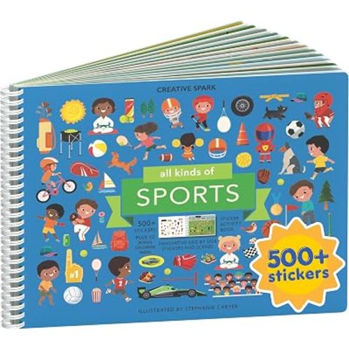 All Kinds of Sports 500+ Kids Sticker Book by Cupkin Fun Toddler Travel Activity Coloring and Sticker Book, Road Trip Essentials, 12 Coloring Pages 12 Scenes for Ages 2–8 Years