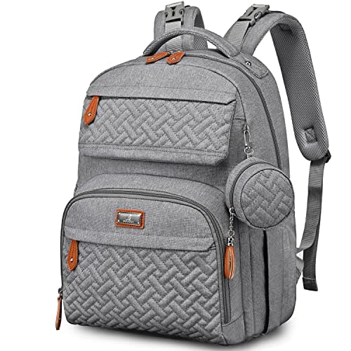 BabbleRoo Diaper Bag Backpack - Travel Large Baby Diaper Bag with Changing pad, Waterproof Baby Bags for Mom & Dad, Unisex Bags with Pacifier Case, Luggage Strap & Stroller Clips– Light Gray