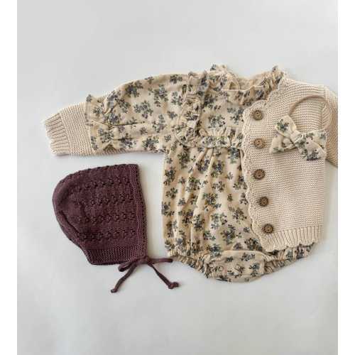 Baby Girl Cotton Floral VIOLLA collar Romper | OPTION SETS| socks + Bow + Cardigan