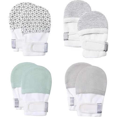 HAPIU Baby No Scratch Mittens Stay On, 100% Cotton Breathable, Adjustable Infant Gloves for Boys Girls, Newborn - 12 M