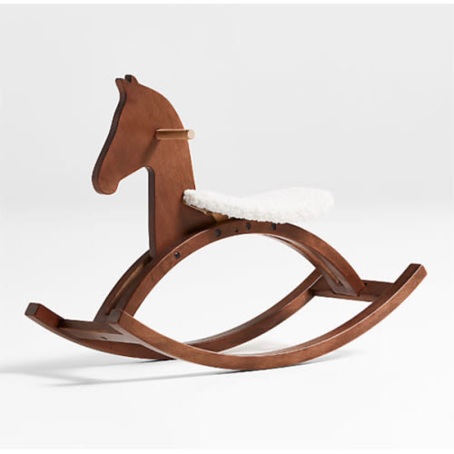 Deep Brown Wooden Kids Rocking Horse with Sherpa Seat