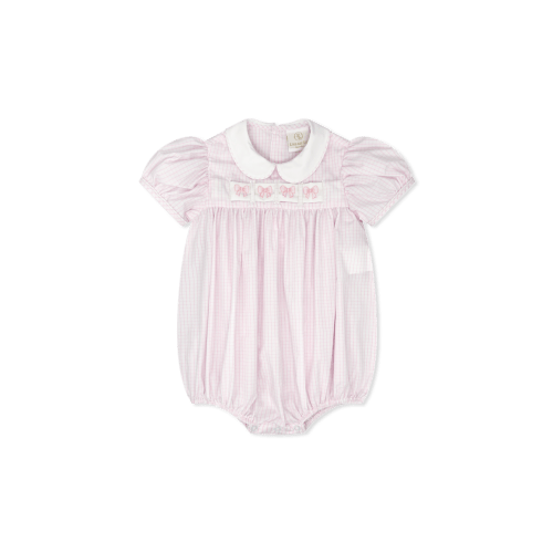 Ruth Ribbon Bubble - Classic Pink Windowpane 9M