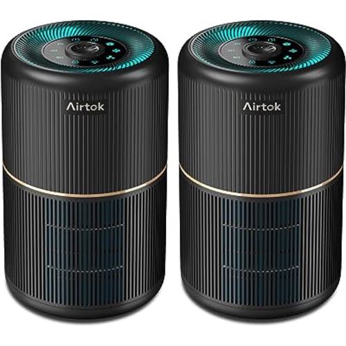 AIRTOK 2 Pack Air Purifier for Home Bedroom, Office Desktop Air Cleaners with 12pcs Fragrance Sponge, H13 HEPA Filter, 4 Stage Filtration up to 376 sqft Black Available for California