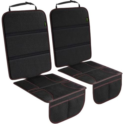 PIDO Car Seat Protector 2 Pack, Car Seat Mat for Leather Seats with Thick Padding and Non-Slip Backing, Waterproof Protector Cover for Baby Child Carseat Protection (Black/Red)