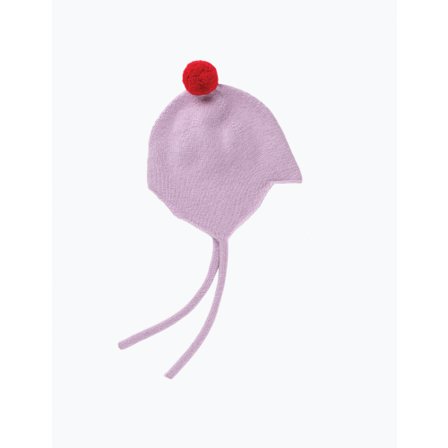Cashmere Baby Bonnet in Lupin/Chianti Pom